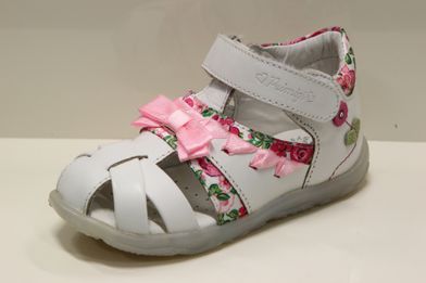 Dievčenské kožené biele sandále s kvetinovým vzorom Primigi